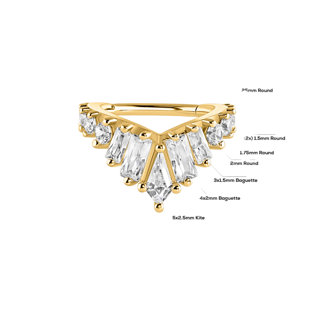 Corona Clicker with Kite, Baguette & Gemstones – 14K & 18K Gold - piercing - zone.com