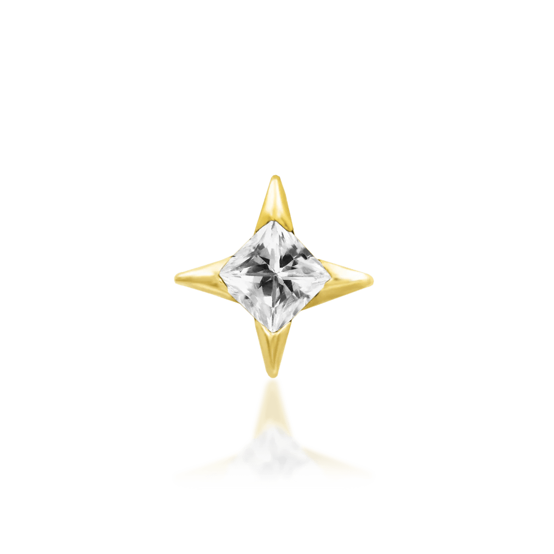 Corvin – White CZ Star – 14K Gold Threadless End - piercing - zone.com