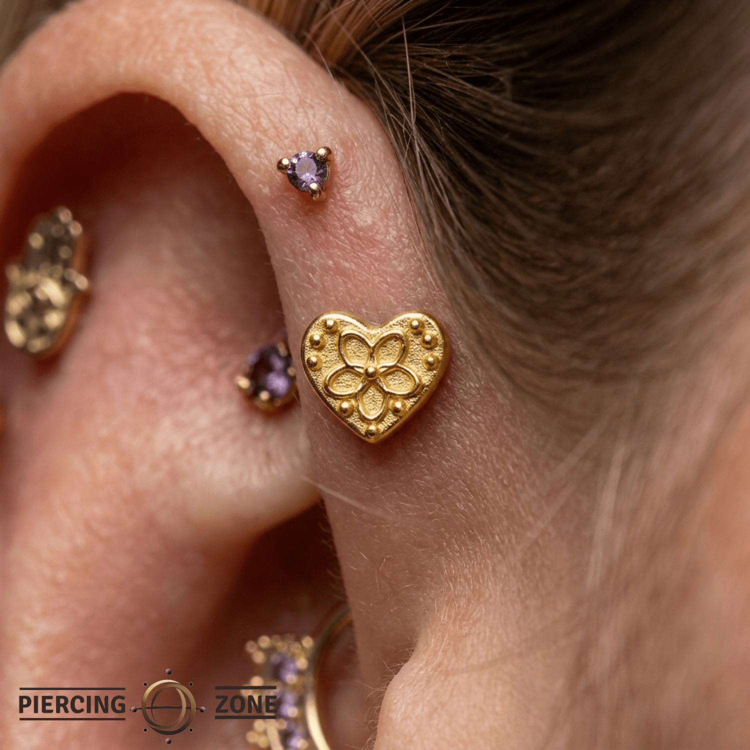 Cosmic Heart - 18K Gold Threadless End - piercing-zone.com
