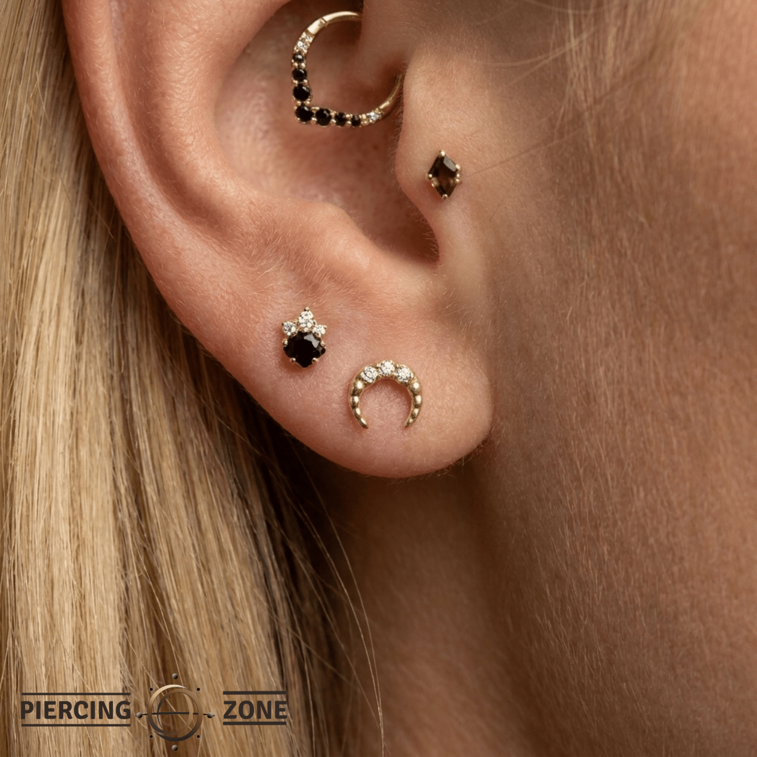 Coven Pin - 14K Gold Gem Crescent Threadless End - piercing - zone.com