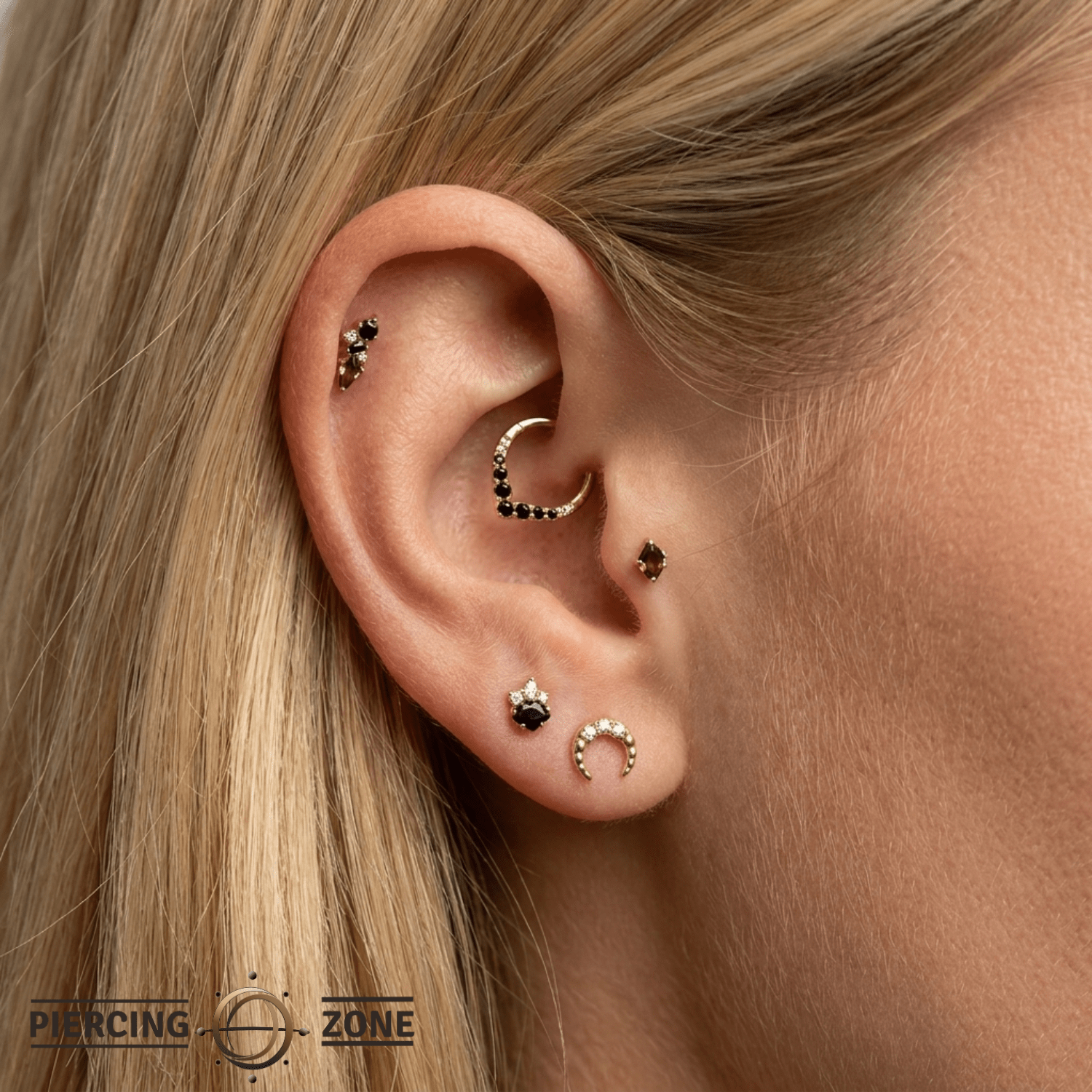 Coven Pin - 14K Gold Gem Crescent Threadless End - piercing - zone.com