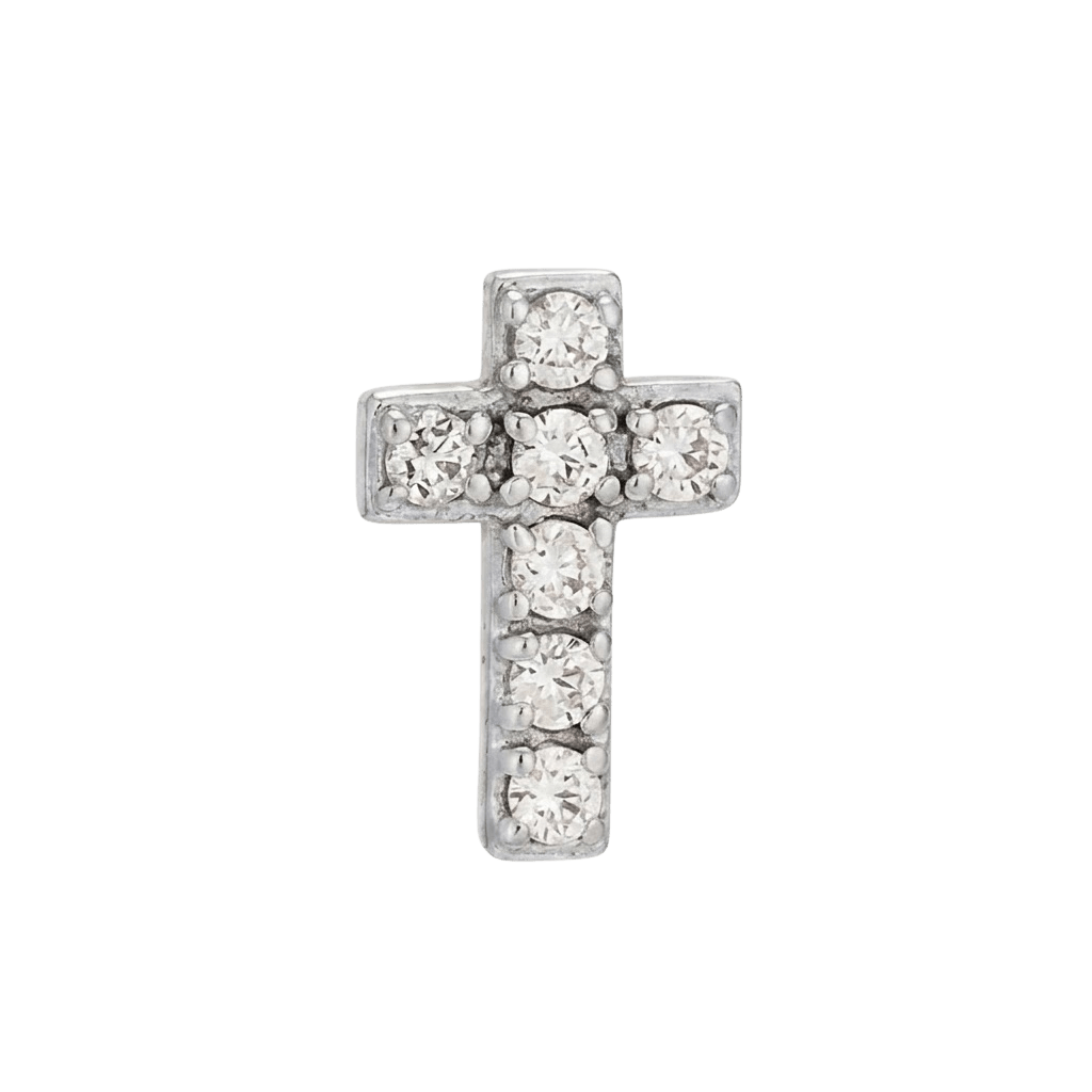 Cross - 14K Gold 7 Stone Threadless/Threaded End - piercing - zone.com