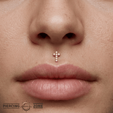 Cross - 14K Gold 7 Stone Threadless/Threaded End - piercing - zone.com