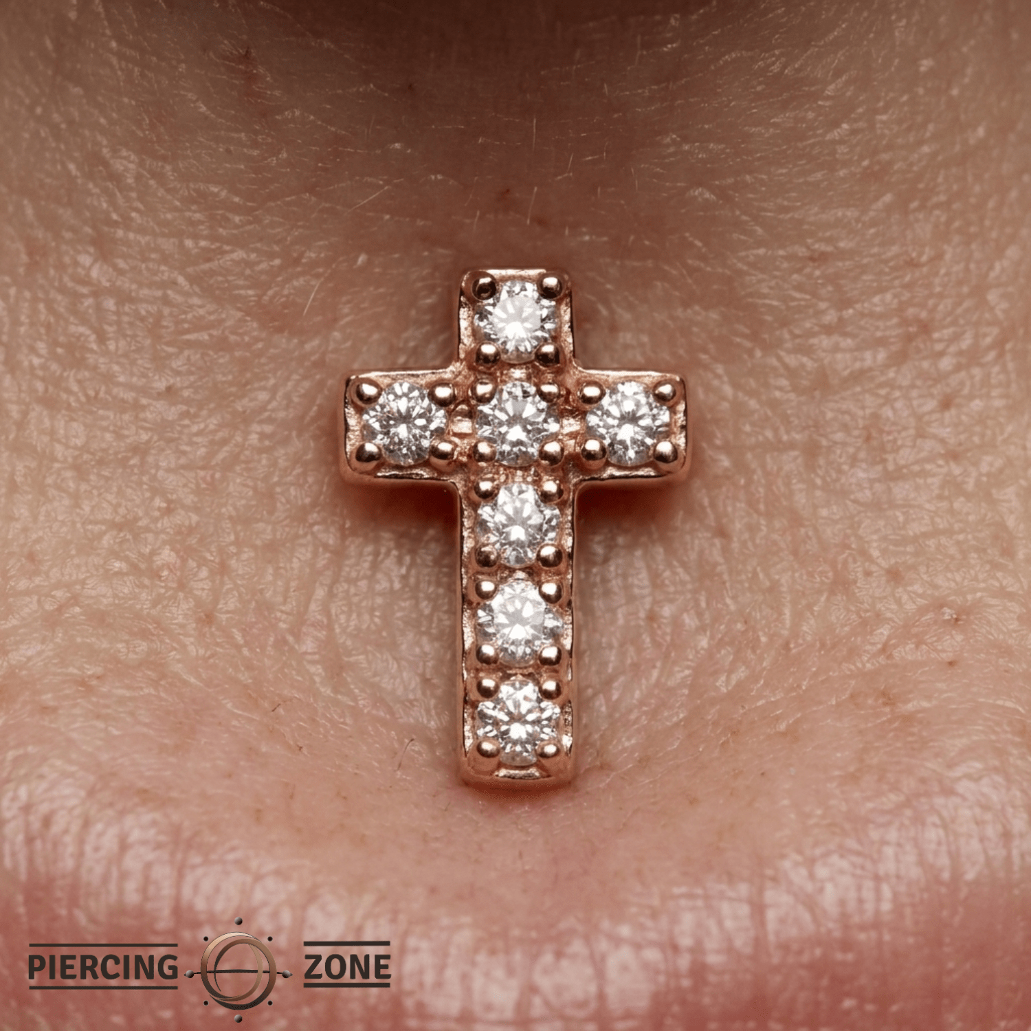 Cross - 14K Gold 7 Stone Threadless/Threaded End - piercing - zone.com