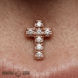 Cross - 14K Gold 7 Stone Threadless/Threaded End - piercing - zone.com
