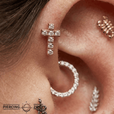 Cross - 14K Gold 7 Stone Threadless/Threaded End - piercing - zone.com