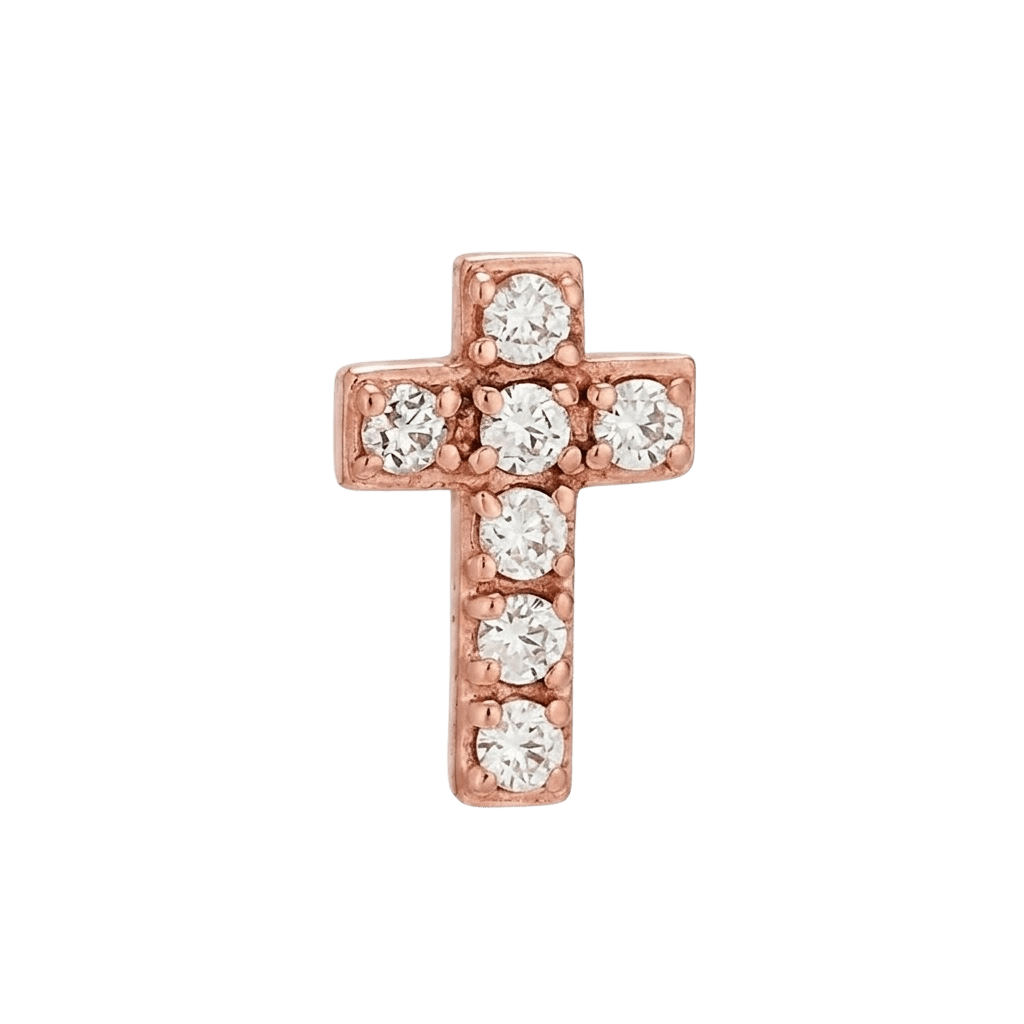 Cross - 14K Gold 7 Stone Threadless/Threaded End - piercing - zone.com