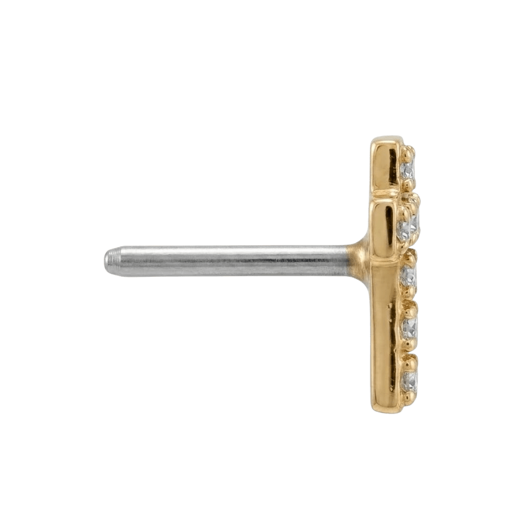 Cross - 14K Gold 7 Stone Threadless/Threaded End - piercing - zone.com