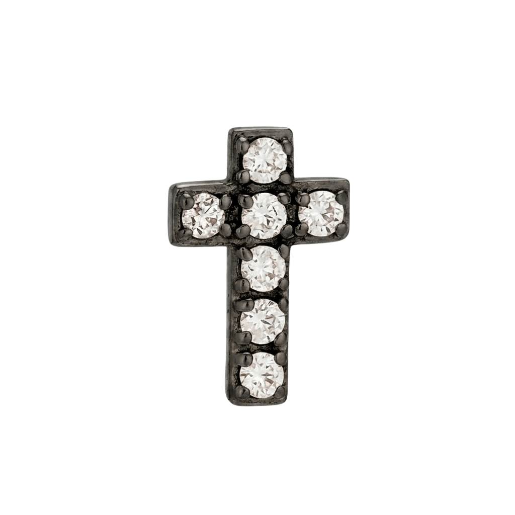 Cross - 14K Gold 7 Stone Threadless/Threaded End - piercing - zone.com