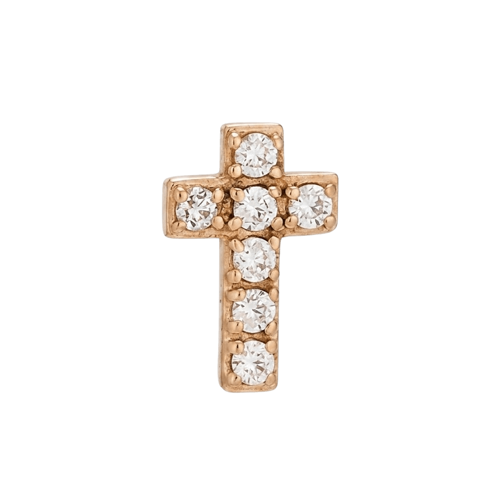 Cross - 14K Gold 7 Stone Threadless/Threaded End - piercing - zone.com