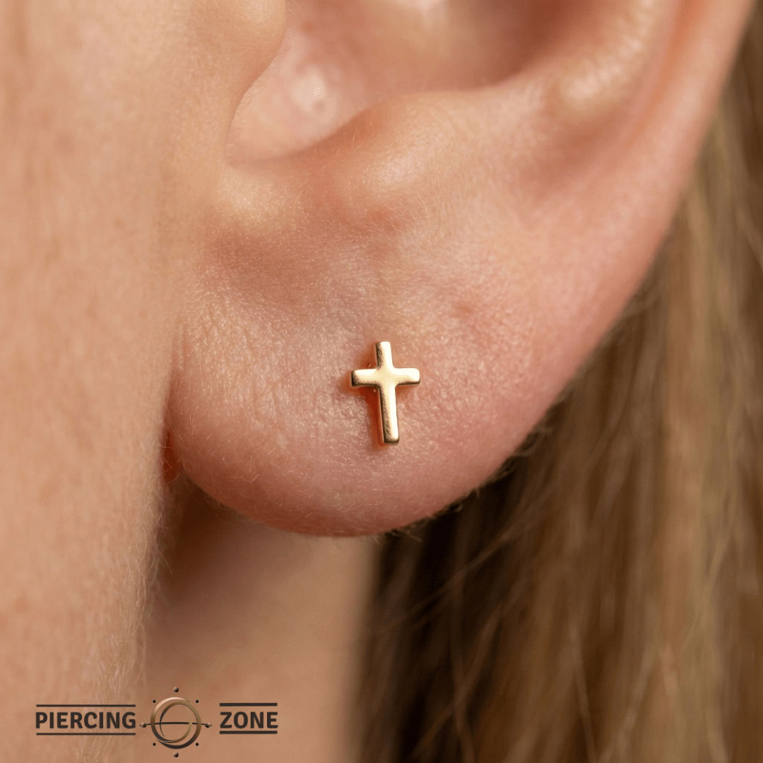 Cross – 14K Gold Threadless/Threaded End - piercing - zone.com