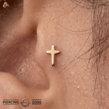 Cross Pin - 14K Gold Cross Threadless End - piercing - zone.com