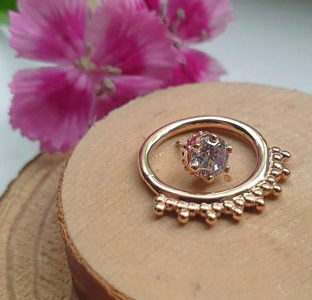 Crown - Set CZ – 14K Gold Threadless End - piercing - zone.com