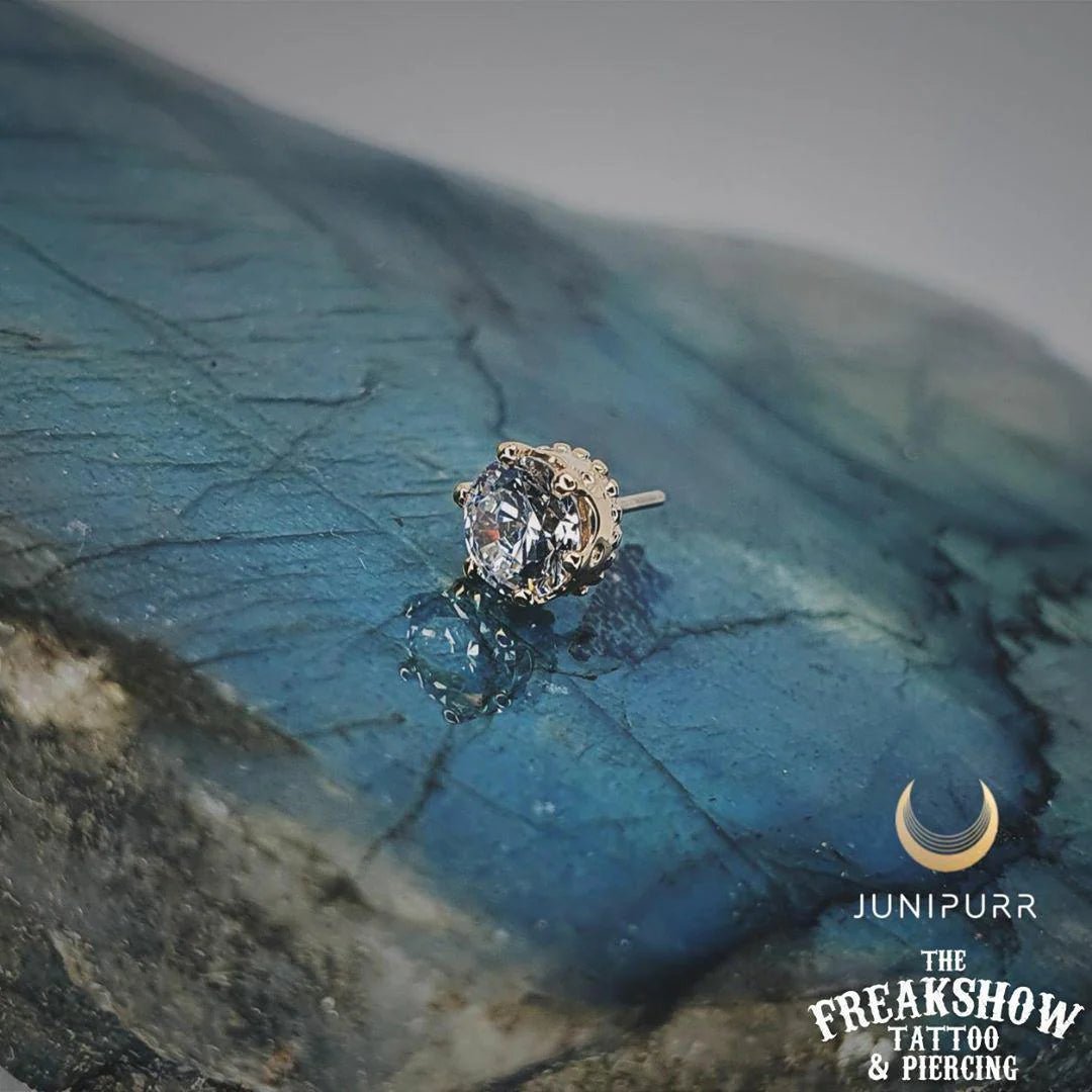 Crown - Set CZ – 14K Gold Threadless End - piercing - zone.com