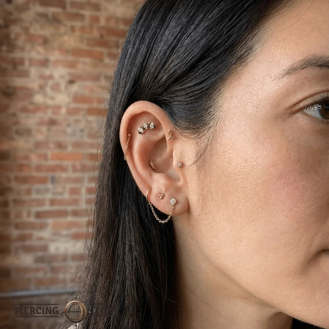 Crystal Beauty – 14K/18K Gold Marquise Cluster Threadless End - piercing - zone.com