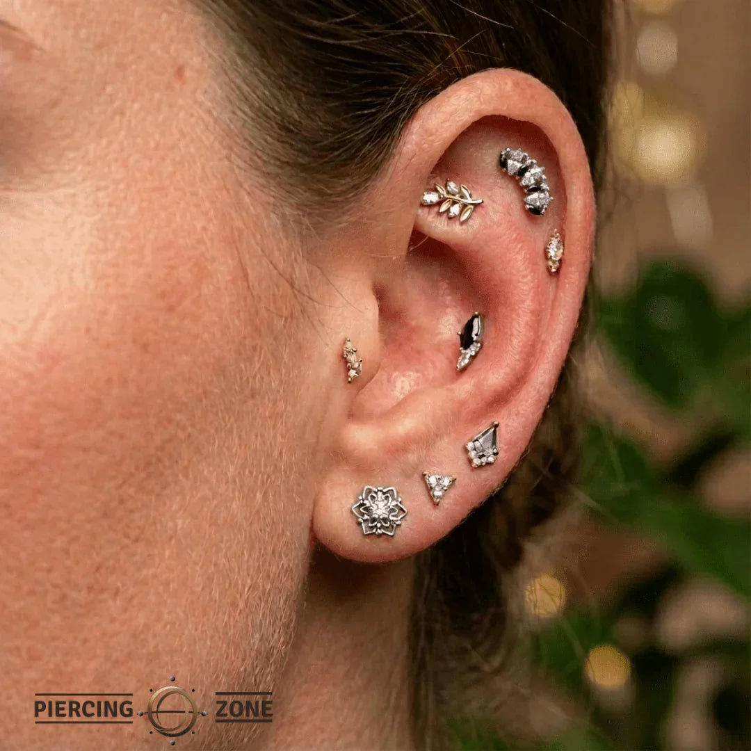 Crystal Beauty – 14K/18K Gold Marquise Cluster Threadless End - piercing - zone.com