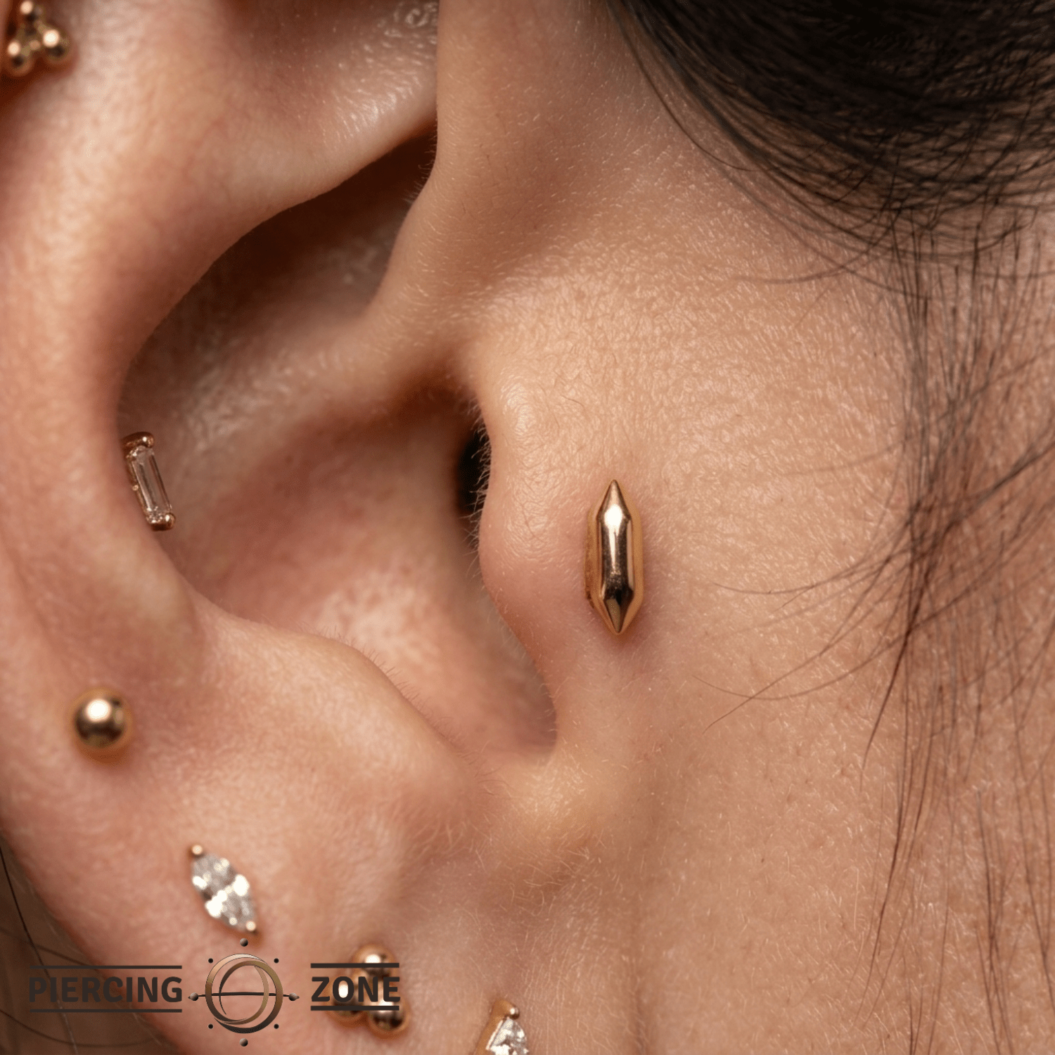 Crystal Point – Double - Terminated Design – 14K Gold Threadless End - piercing - zone.com