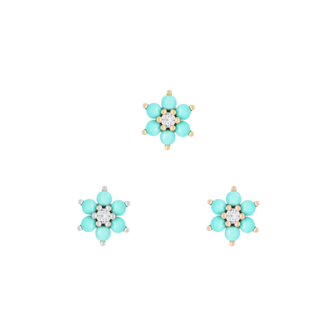 Cultivate – Turquoise Bloom – 14K Gold Threadless End - piercing - zone.com