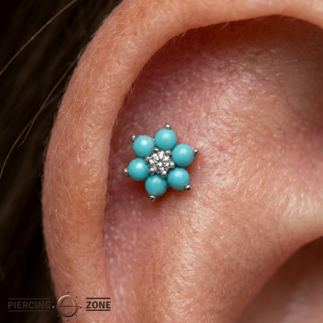 Cultivate – Turquoise Bloom – 14K Gold Threadless End - piercing - zone.com