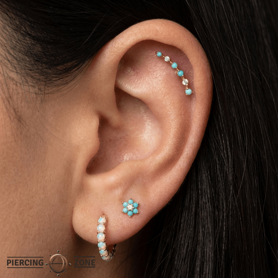 Cultivate – Turquoise Bloom – 14K Gold Threadless End - piercing - zone.com