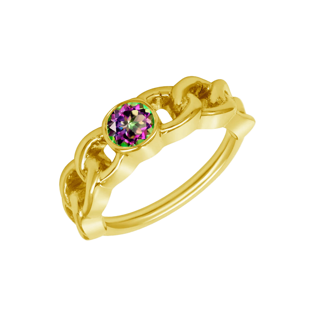 Curb Bezel Seamless Ring – 14K Gold Single - Gem Minimalist Design - piercing - zone.com