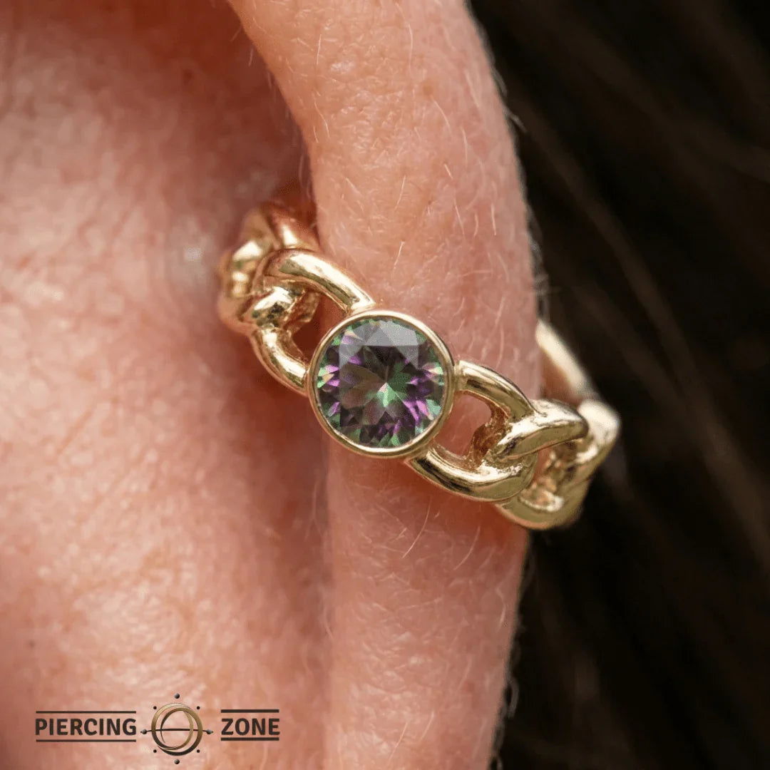 Curb Bezel Seamless Ring – 14K Gold Single - Gem Minimalist Design - piercing - zone.com