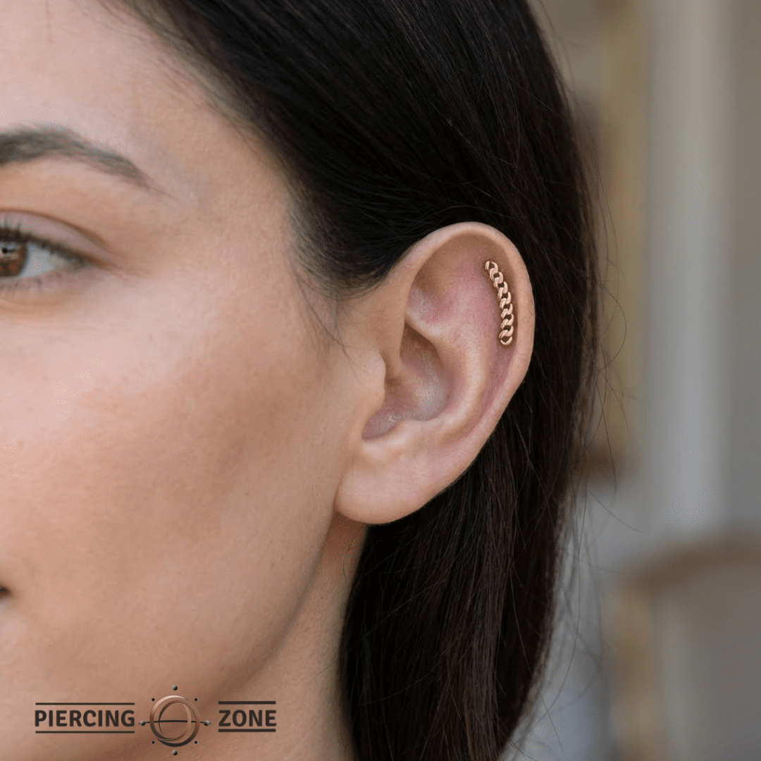 Curb Curved Chain Stud – 14K Gold Threadless/Threaded End - piercing - zone.com