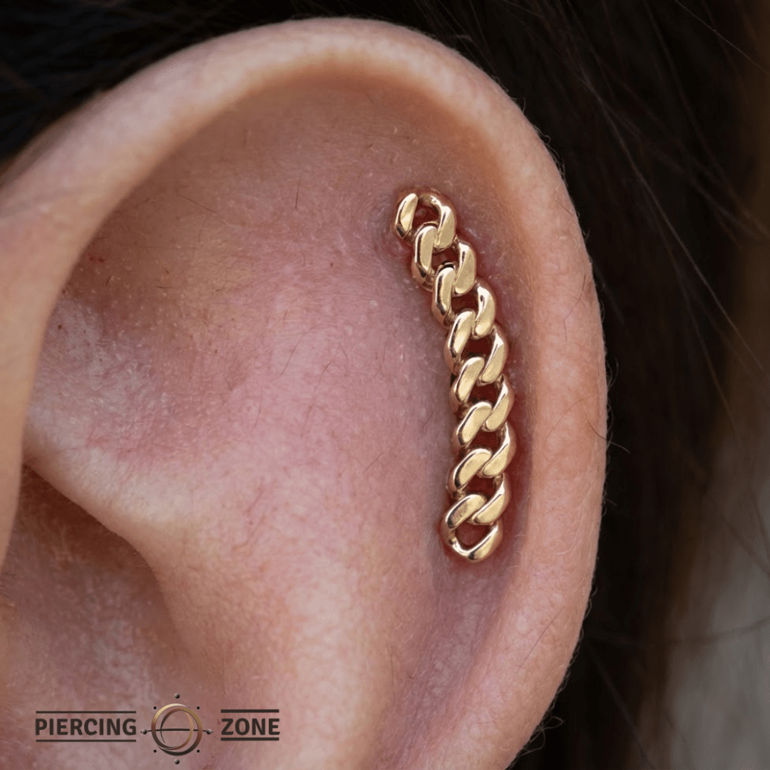 Curb Curved Chain Stud – 14K Gold Threadless/Threaded End - piercing - zone.com