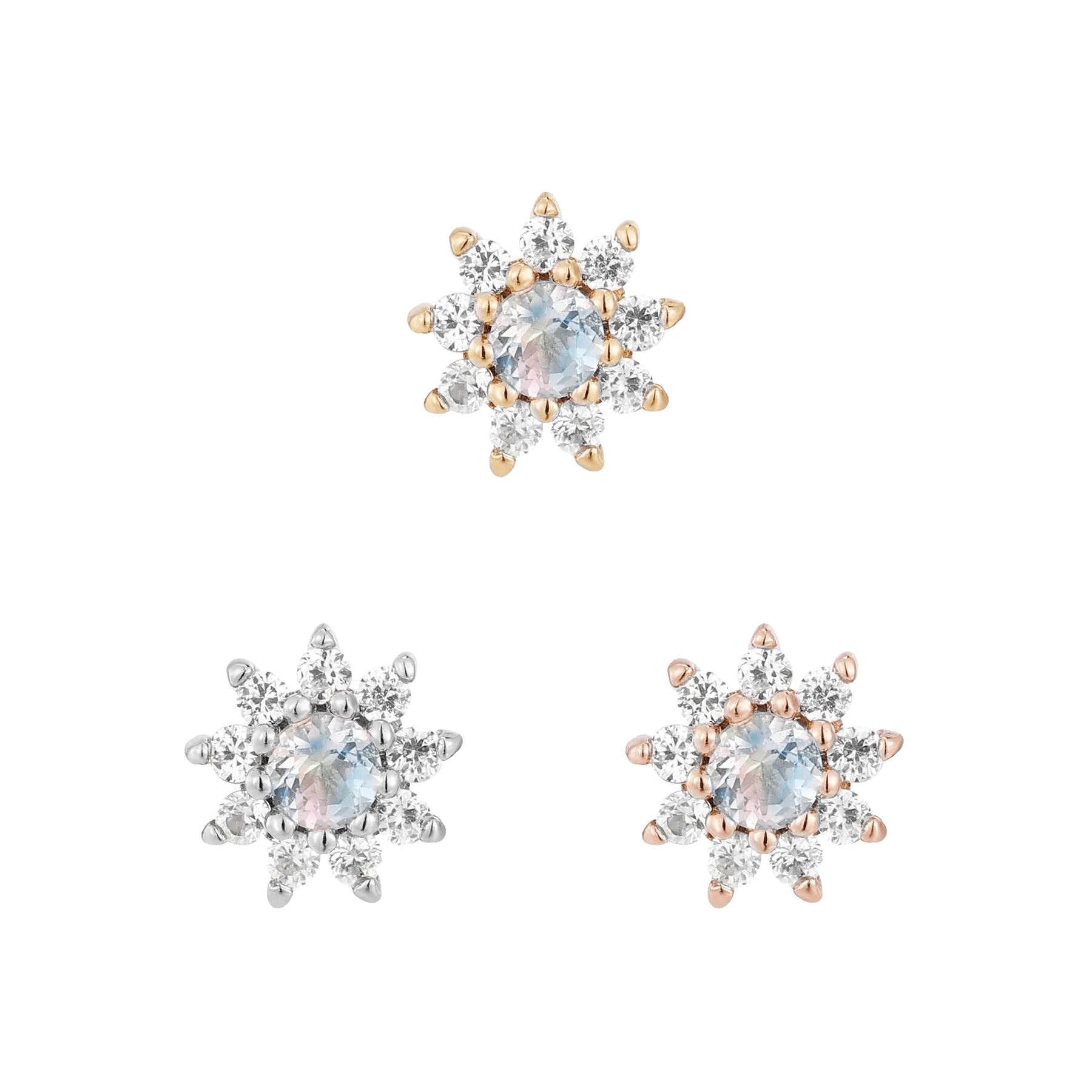 Eloise Flower – 14K Gold Moonstone & Sapphire Jewelry