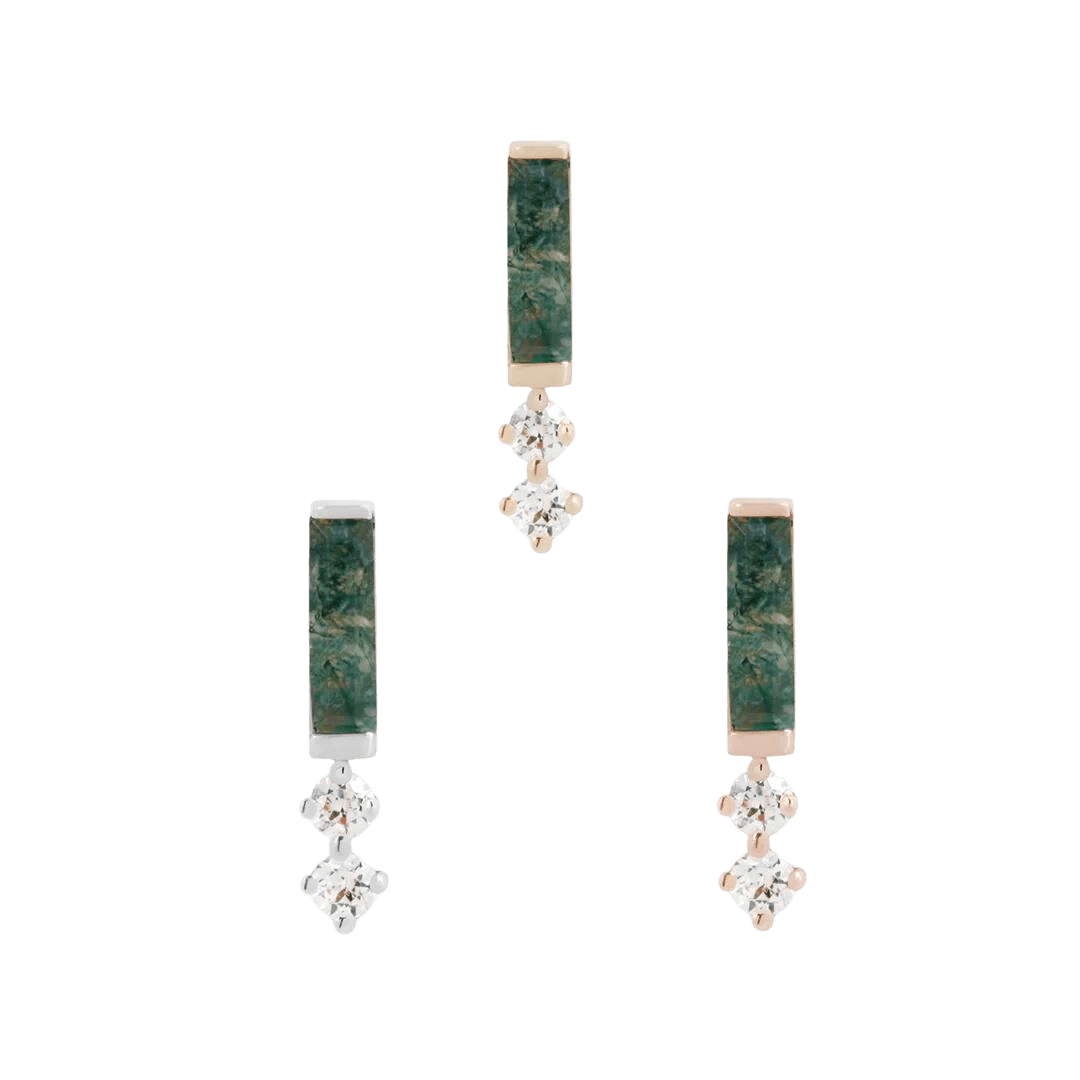 CRAVE - MOSS AGATE + CZ - THREADLESS END piercing-zone.com