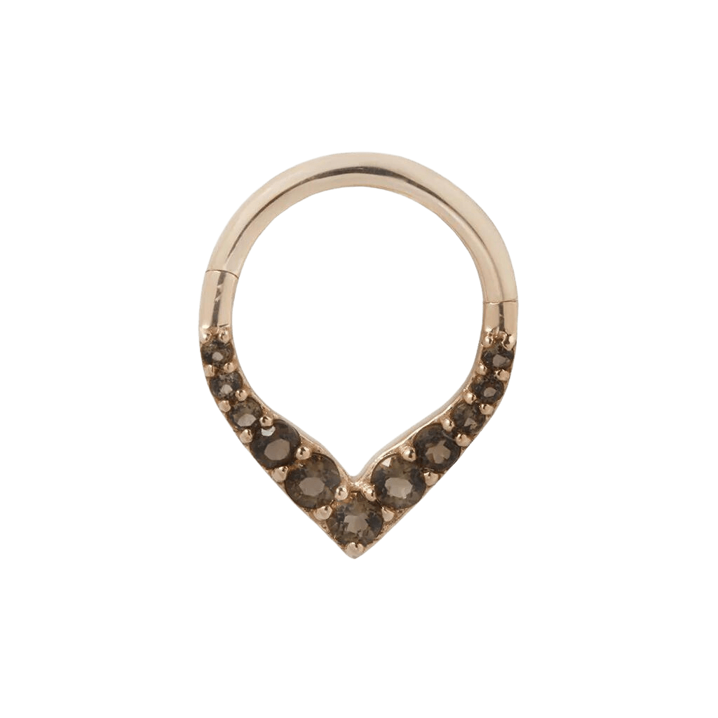 RISE + SHINE - SMOKEY QUARTZ - SOLID 14KT GOLD CLICKER piercing-zone.com