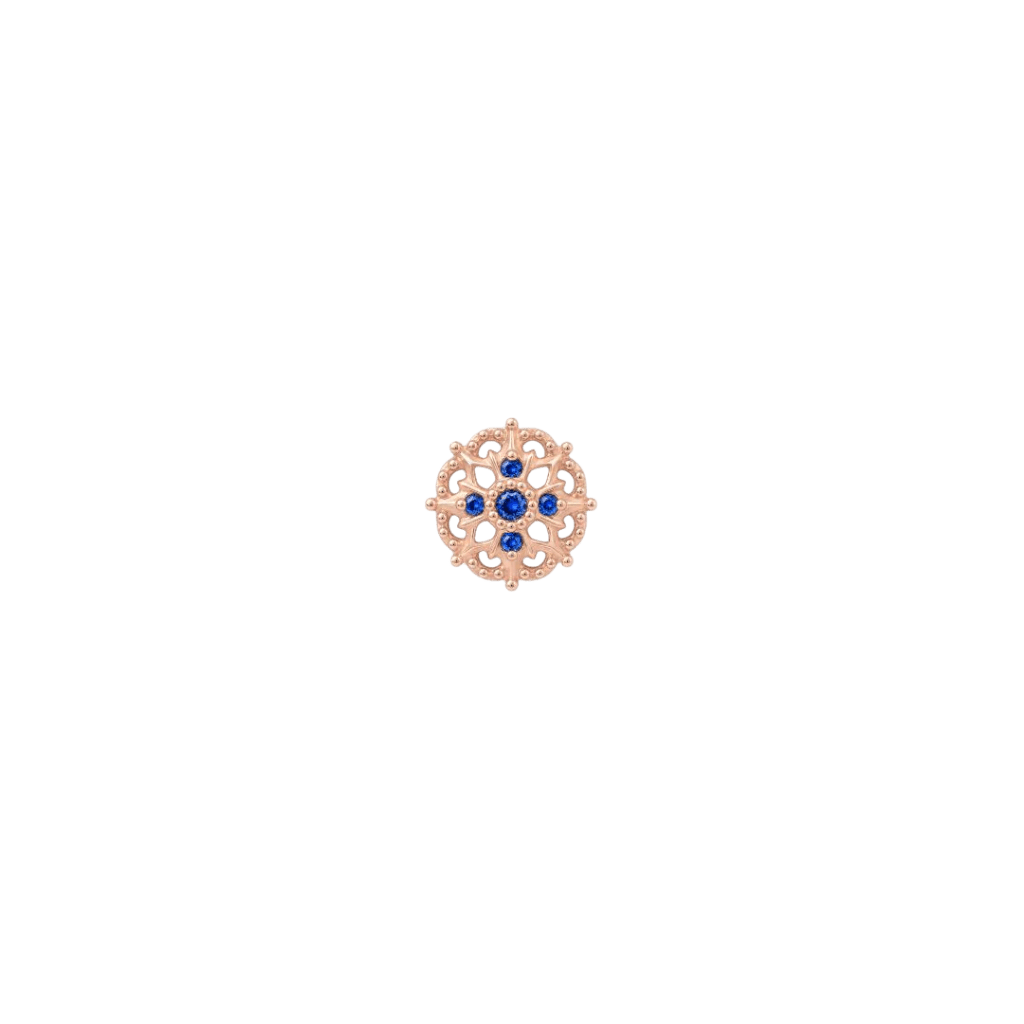 Damask - 14K Gold Lab Blue Sapphire Threadless End - piercing-zone.com