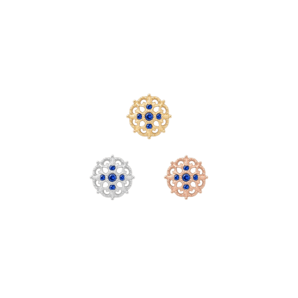 Damask - 14K Gold Lab Blue Sapphire Threadless End - piercing-zone.com