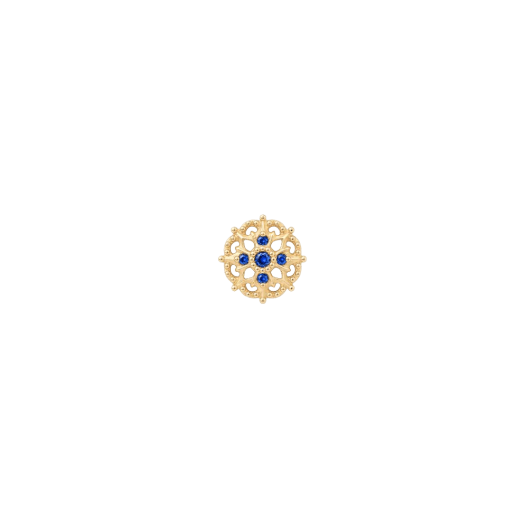 Damask - 14K Gold Lab Blue Sapphire Threadless End - piercing-zone.com