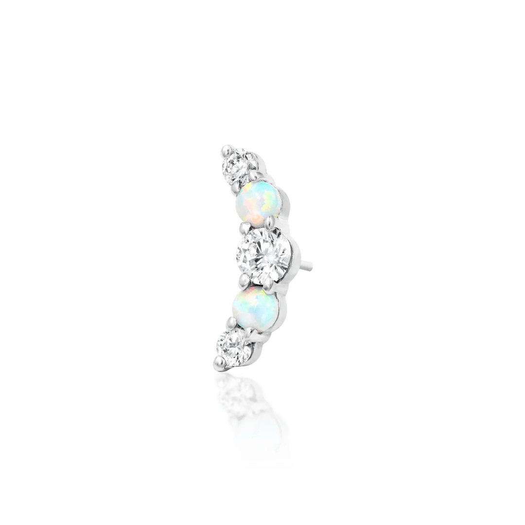 Dani – Opal & CZ Curve – 14K Gold Threadless + 14G Threaded End - piercing - zone.com