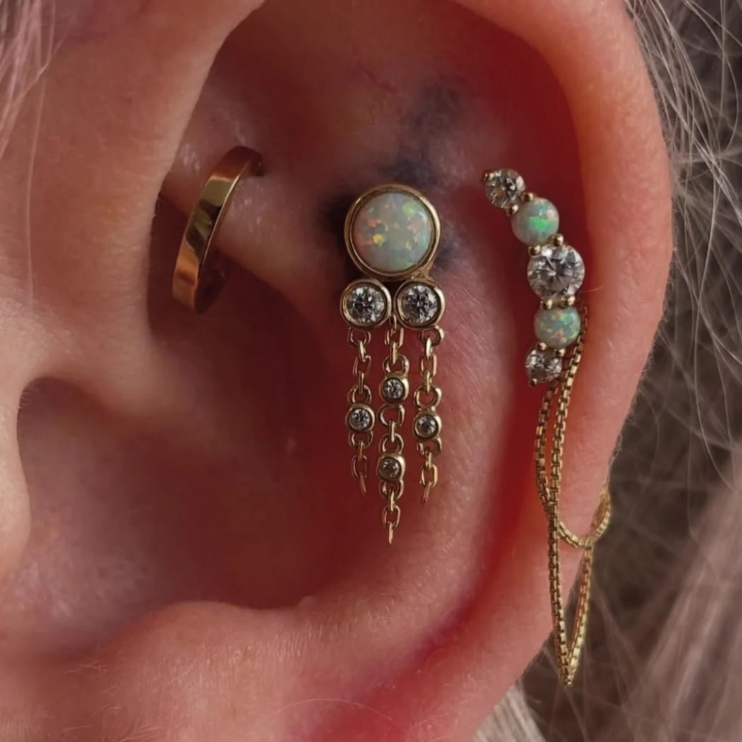 Dani – Opal & CZ Curve – 14K Gold Threadless + 14G Threaded End - piercing - zone.com