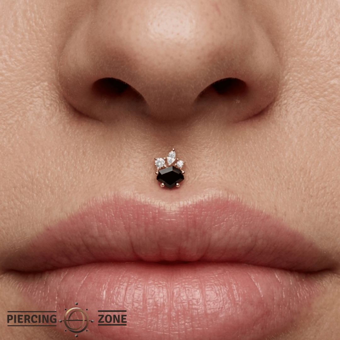 Darque – Black Agate & CZ Asymmetrical – 14K Gold Threadless End - piercing - zone.com