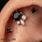 Darque – Black Agate & CZ Asymmetrical – 14K Gold Threadless End - piercing - zone.com