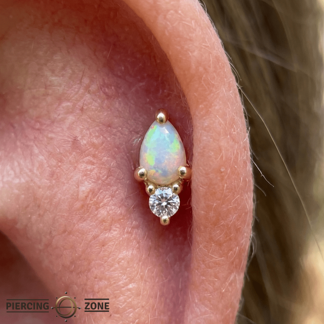 Daydream – Opal & CZ – 14K Gold Threadless End - piercing - zone.com
