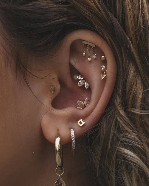 Delilah – Chains & CZ Drop – 14K Gold Threadless End - piercing - zone.com