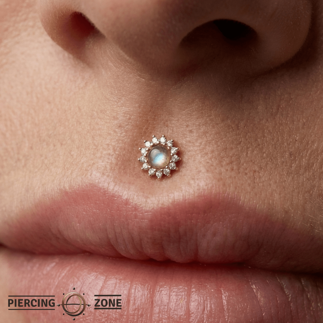 Delphine – 14K Gold Labradorite & White Sapphire Threadless End - piercing - zone.com