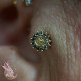 Delphine – 14K Gold Rutilated Quartz & White Sapphire Threadless End - piercing - zone.com