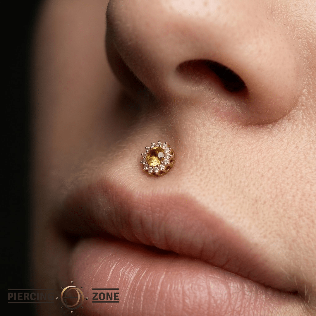 Delphine – 14K Gold Rutilated Quartz & White Sapphire Threadless End - piercing - zone.com