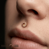 Delphine – 14K Gold Rutilated Quartz & White Sapphire Threadless End - piercing - zone.com