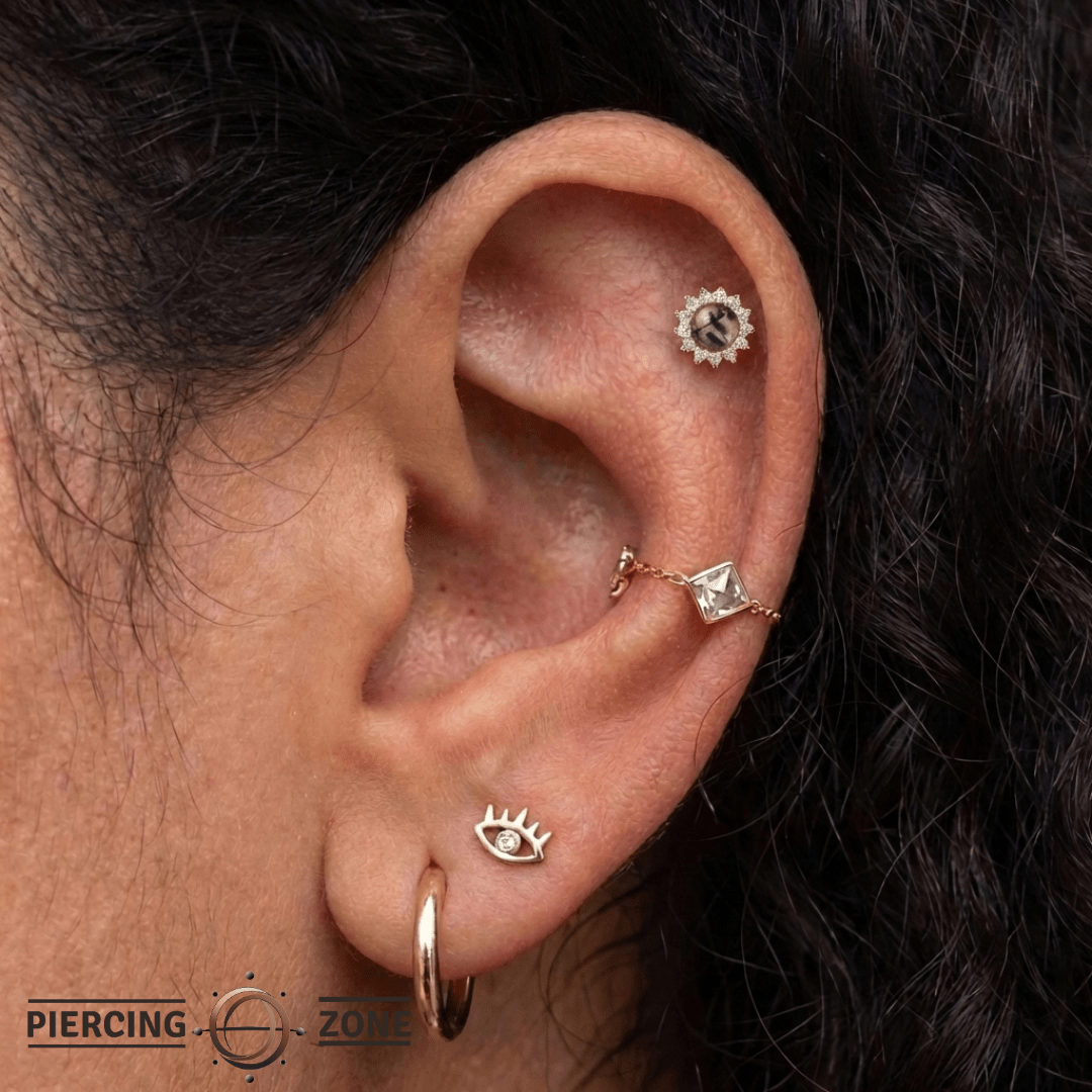 Delphine Tourmalinated Quartz – 14K Gold Threadless End - piercing - zone.com