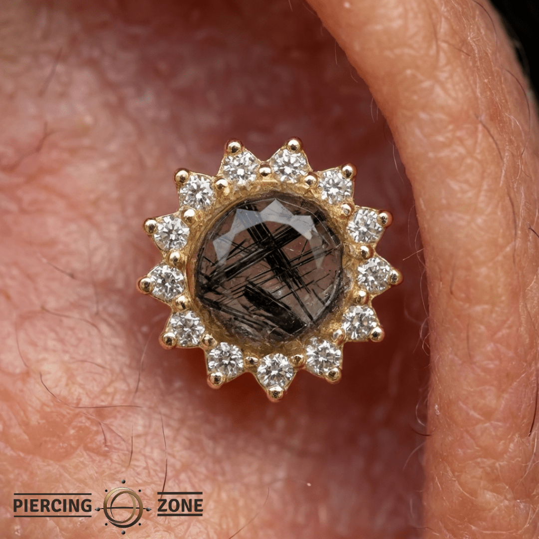 Delphine Tourmalinated Quartz – 14K Gold Threadless End - piercing - zone.com