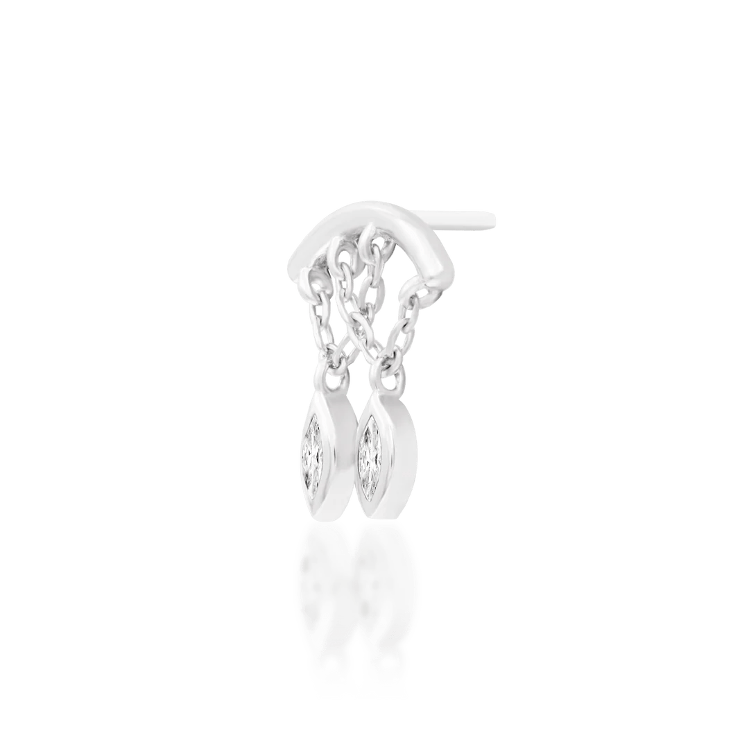 Delphine – White CZ Dangle Duo – 14K Gold Threadless End - piercing - zone.com