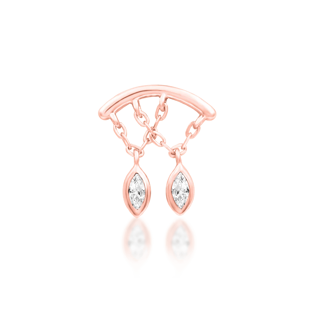 Delphine – White CZ Dangle Duo – 14K Gold Threadless End - piercing - zone.com