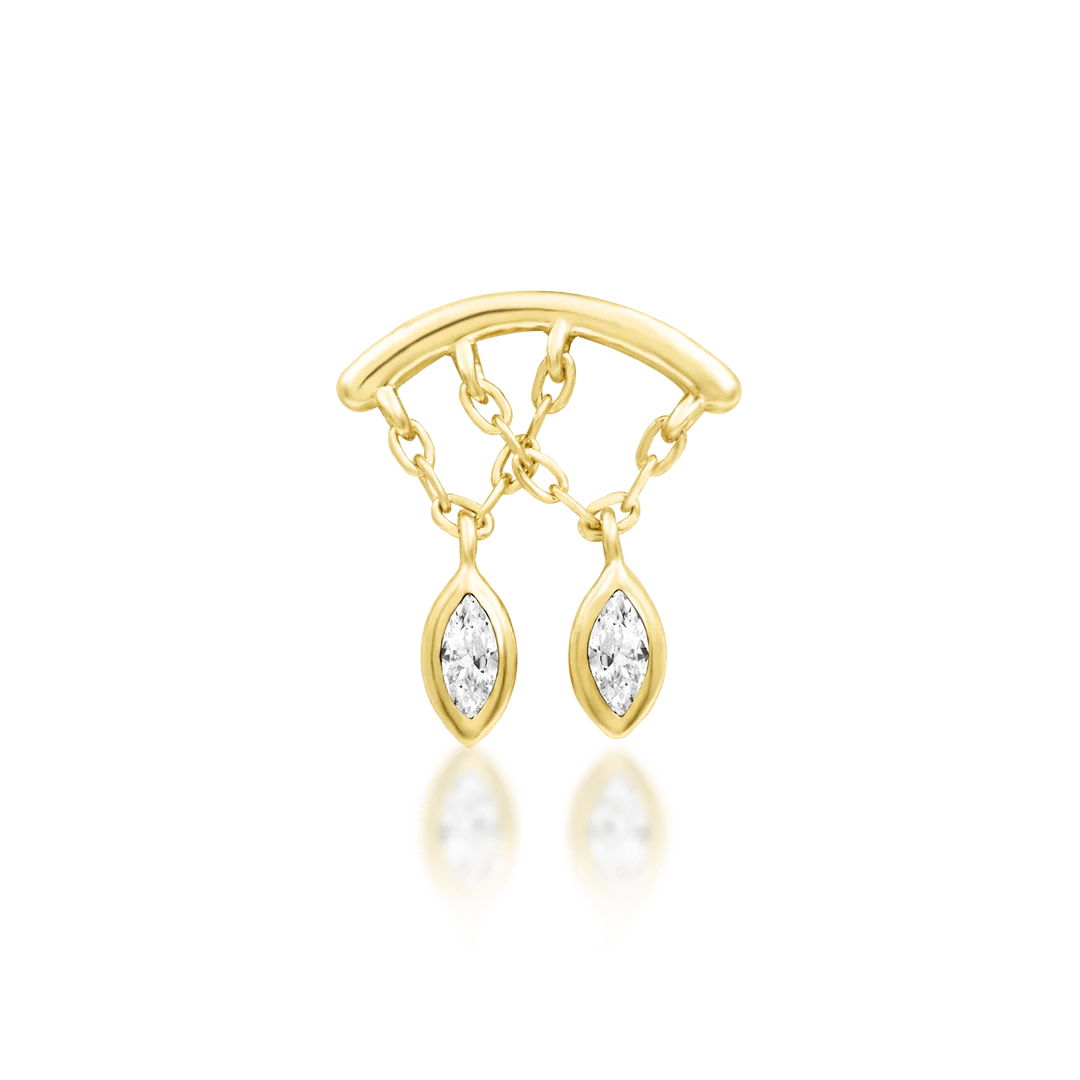Delphine – White CZ Dangle Duo – 14K Gold Threadless End - piercing - zone.com
