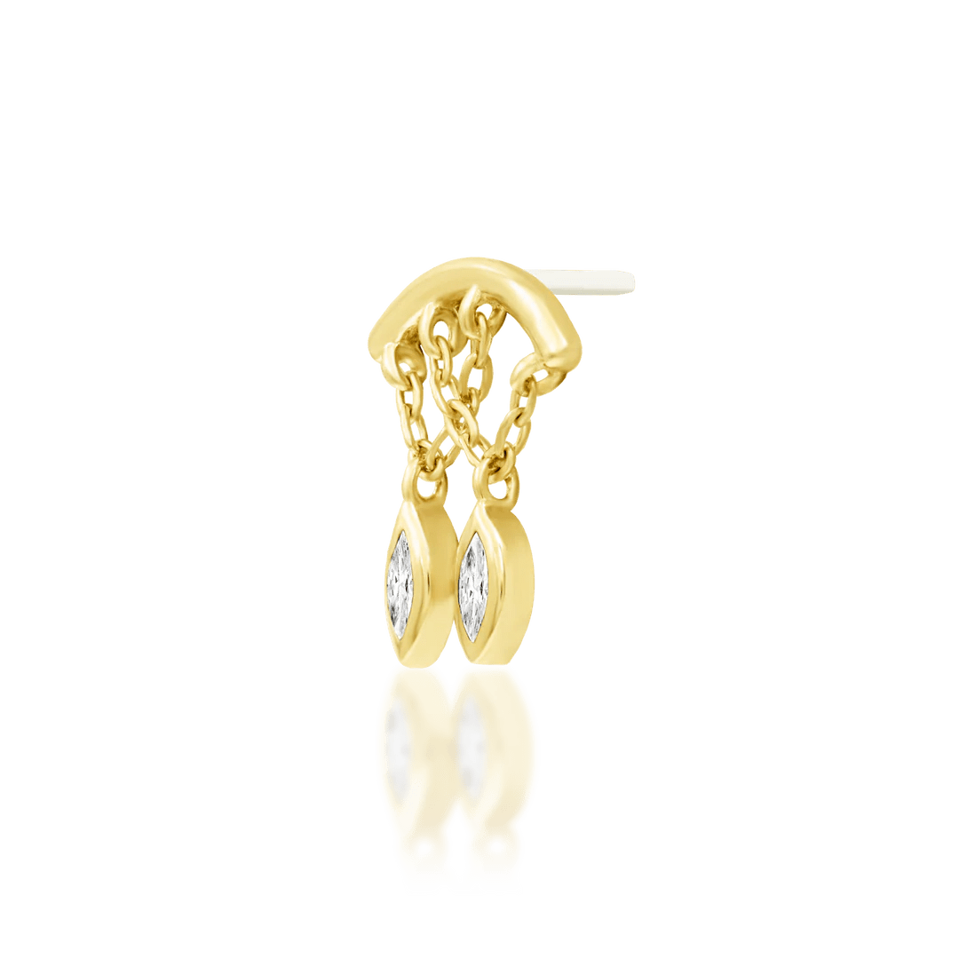 Delphine – White CZ Dangle Duo – 14K Gold Threadless End - piercing - zone.com